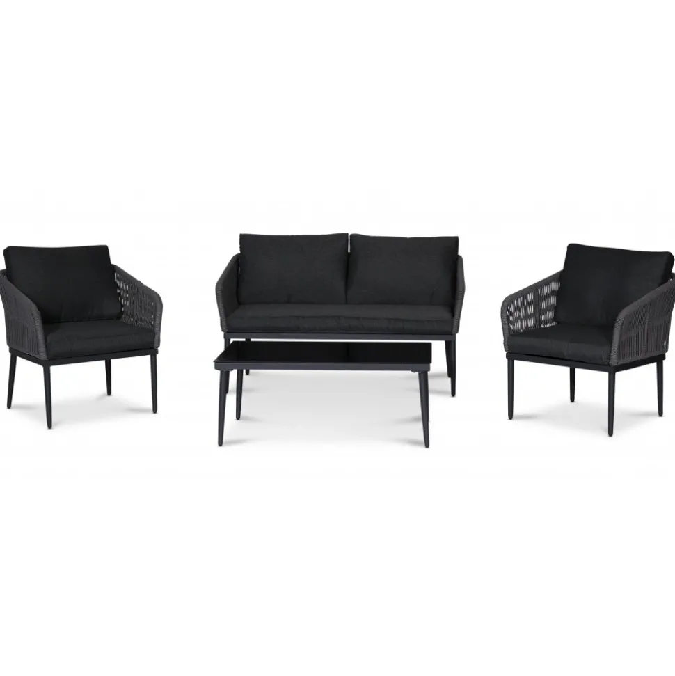 Molde loungegrupp med bord - Svart/grå rep + Textilrengöring för möbler