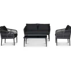 Molde loungegrupp med bord - Svart/grå rep + Textilrengöring för möbler