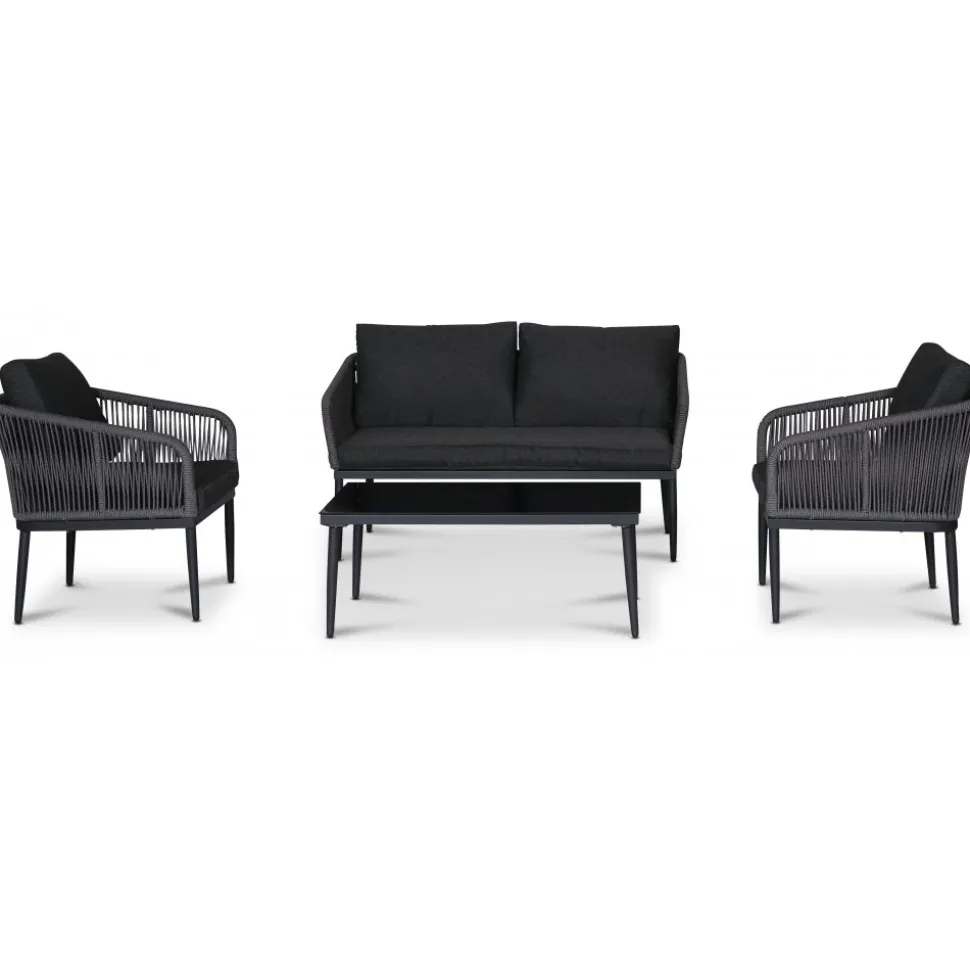 Molde loungegrupp med bord - Svart/grå rep + Textilrengöring för möbler