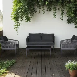 Molde loungegrupp med bord - Svart/grå rep + Möbeltassar