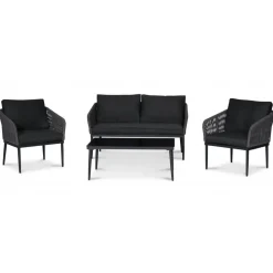 Molde loungegrupp med bord - Svart/grå rep + Möbeltassar