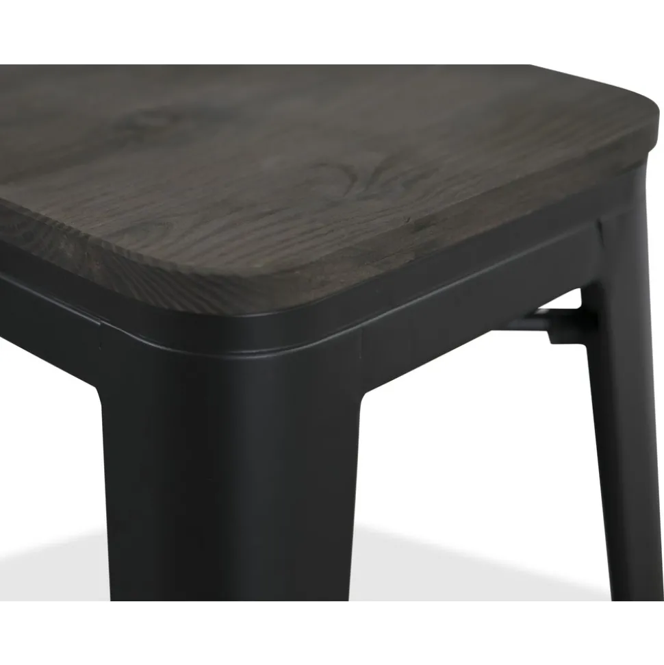 Montreux Barpall i plåt vintage - Plåt / Mörkbrunt trä + Möbeltassar