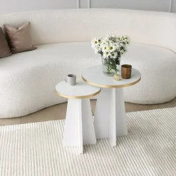 Mushroom sidobordset Ø30/40 cm - Guld/vit