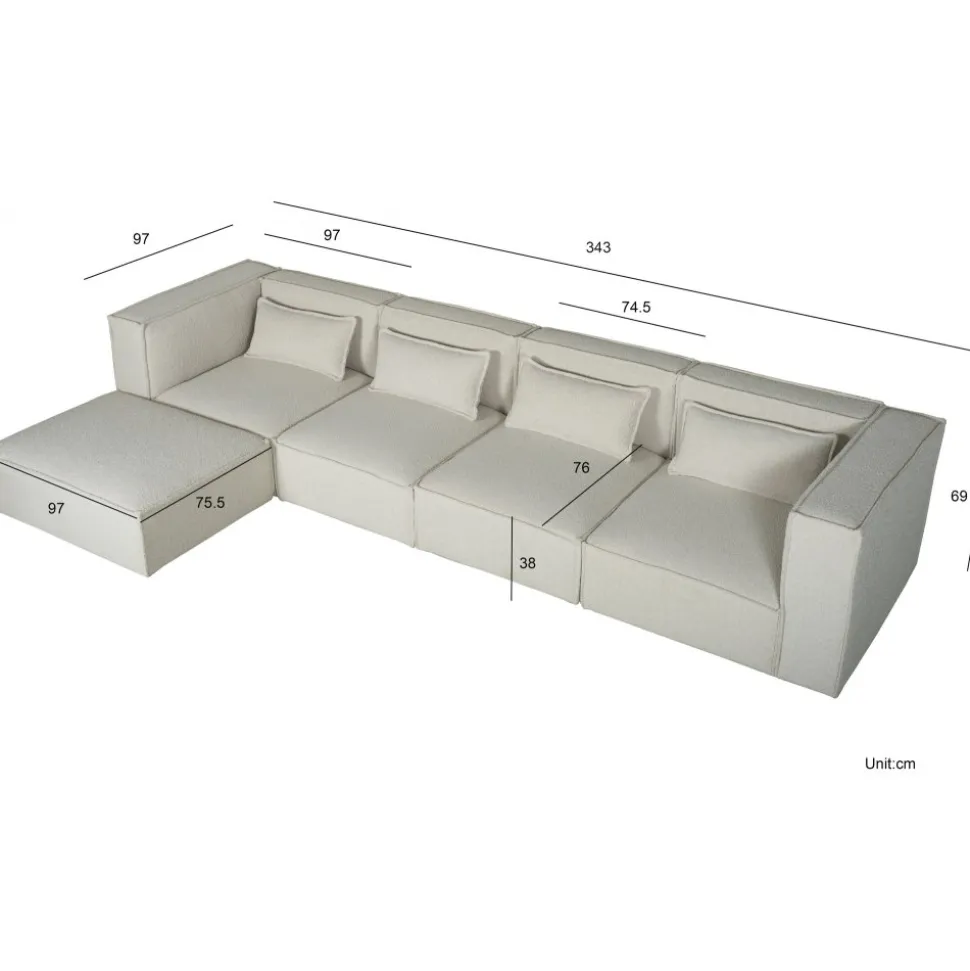 Nees modulsoffa - sittpuff - Stone White + Möbeltassar