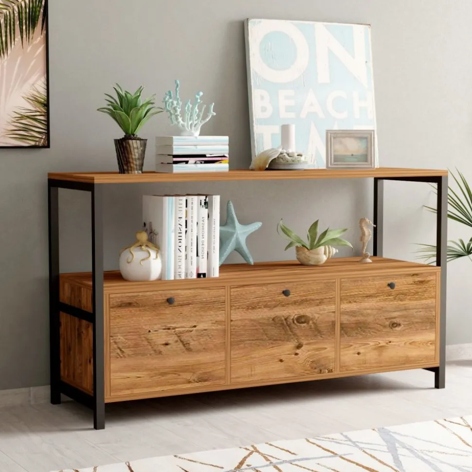 Nero simela skänk - Valnöt/svart + Möbeltassar