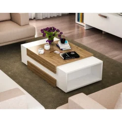 Nora soffbord 110 x 61 cm - Vit/valnöt