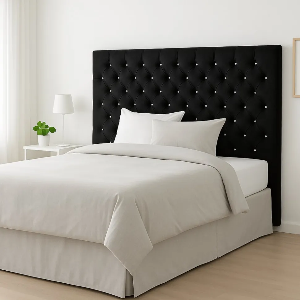 Nord sänggavel med diamantknappar - Svart sammet