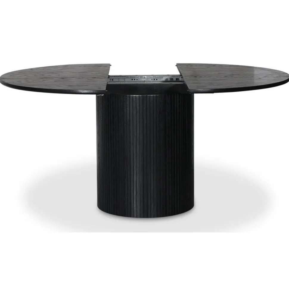 Nova förlängningsbart runt matbord Ø115-160 cm - Svartbetsad ek + Möbeltassar