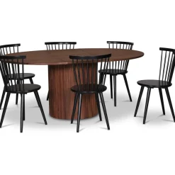 Nova matgrupp, förlängningsbart matbord Ø130-170 cm inkl 6 st svarta pinnstolar Castor - Valnöt + 4.00 x Möbeltassar