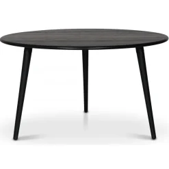 Omni matgrupp, runt matbord Ø130 cm inkl 4 st Bridge snurrbara svarta stolar - Svartbetsad ek + 3.00 x Möbeltassar