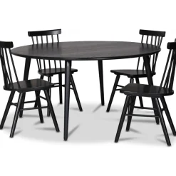 Omni matgrupp, runt matbord Ø130 cm inkl 4 st Orust svarta pinnstolar - Svartbetsad ek + 4.00 x Stolsdyna