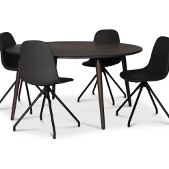 Omni matgrupp, runt matbord Ø130 cm inkl 4 st Bridge snurrbara stolar - Rökfärgad ek