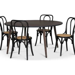 Omni matgrupp, runt matbord Ø130 cm inkl 4 st Tony svarta böjträ stolar - Rökfärgad ek + 3.00 x Möbeltassar