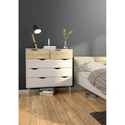 Oslo byrå med 5 lådor - Vit/ek