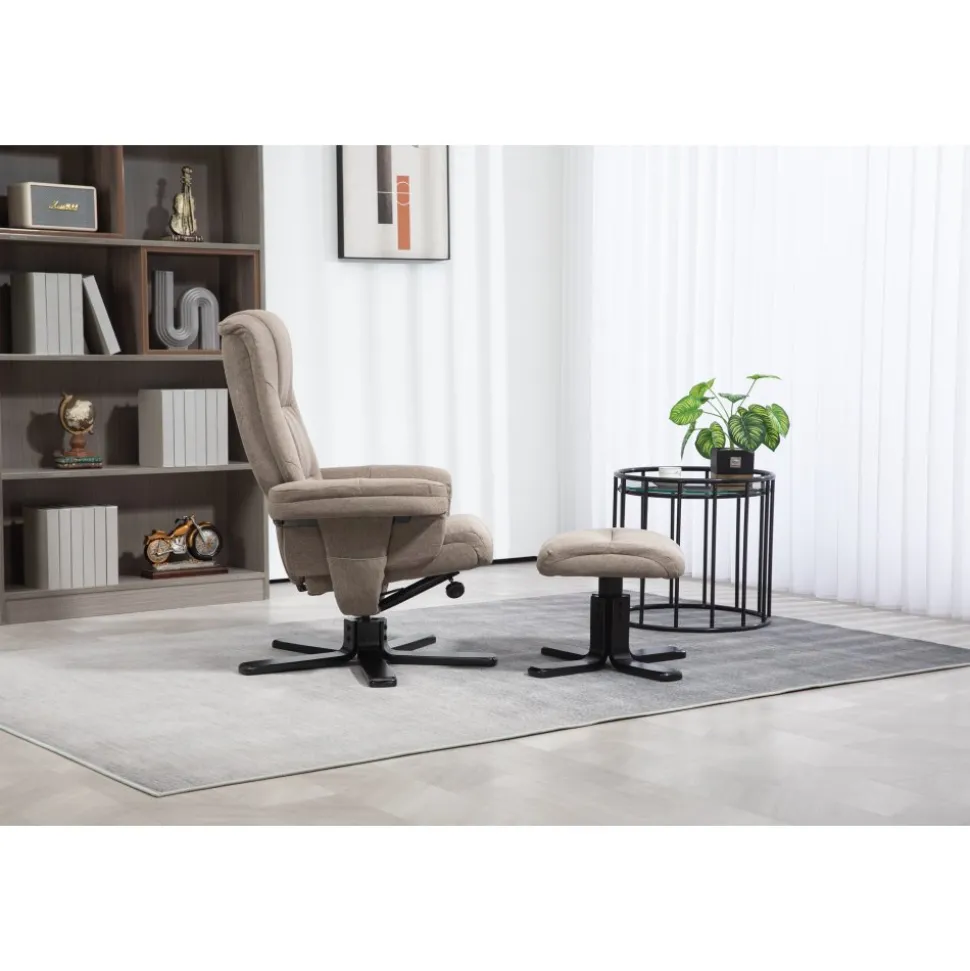 Oslo reclinerfåtölj med pall i mörkbeige tyg