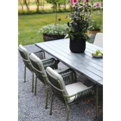 Oxford utematgrupp; bord 220x100 cm inkl 6 st Lincoln stapelbara karmstolar grön/beige