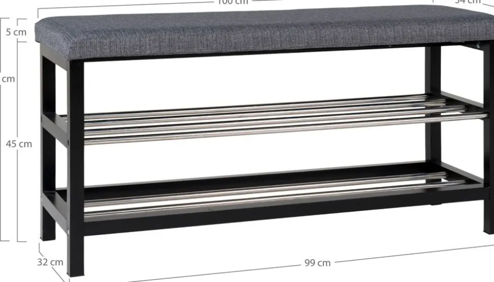 Padova bänk med hyllplan - Grå/svart
