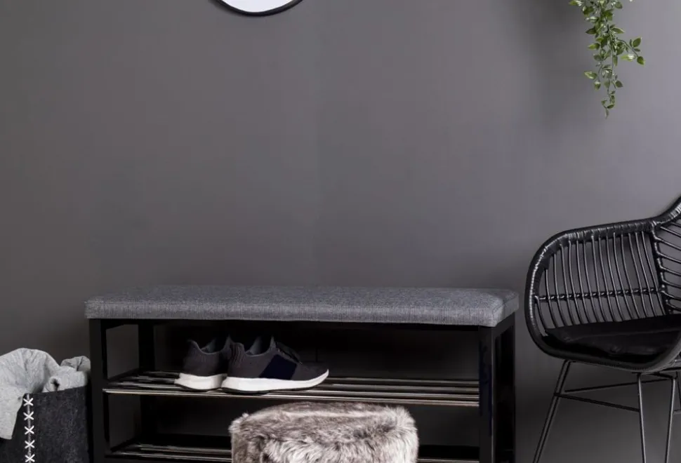 Padova bänk med hyllplan - Grå/svart