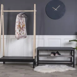 Padova bänk med hyllplan - Grå/svart