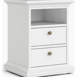 Paris smalt sängbord med 2 lådor och 1 öppet fack - Vit