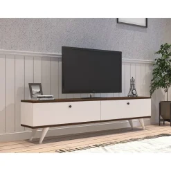 Paris TV-bänk - Vit/valnöt