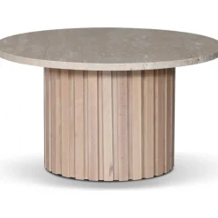 Paus runt soffbord - Whitewash / Ljus Travertin