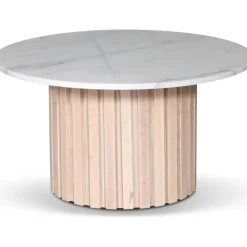 Paus runt soffbord - Whitewash / Ljus Marmor