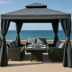 Paviljong 3x3 meter mörkgrå, sidoväggar och myggnät ingår + Rengöringsmedel för utemöbler