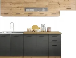 Perla komplett kök 260 cm - Artisan ek/matt mörkgrå/wotan ek