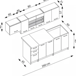 Perla komplett kök 260 cm - Sonoma ek/vit/sand