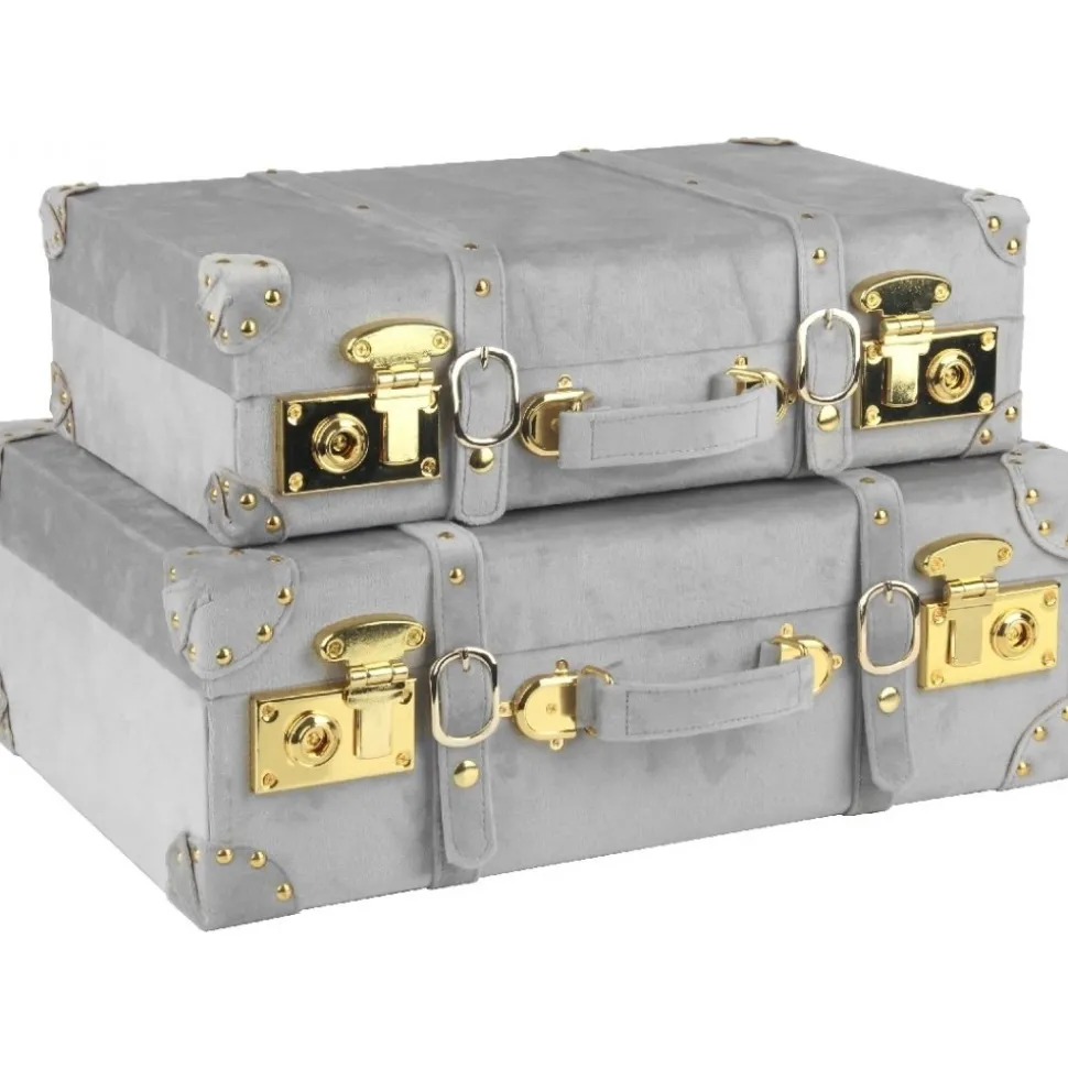 Petit vintage koffert set 2 st - Grå (Sammet) + Textilrengöring för möbler