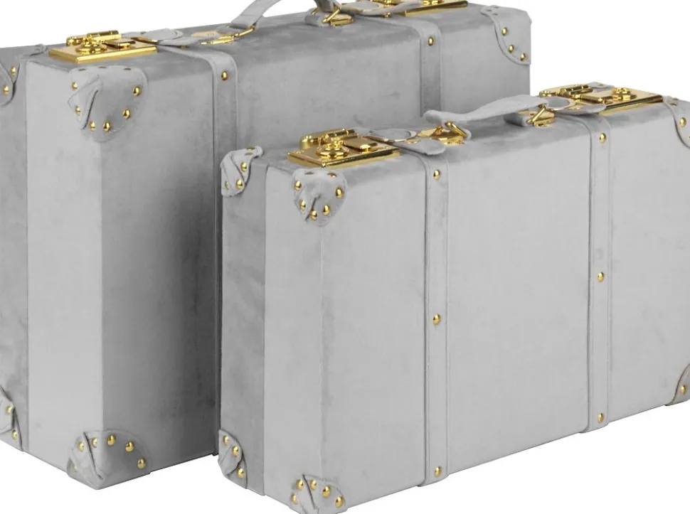 Petit vintage koffert set 2 st - Grå (Sammet) + Textilrengöring för möbler