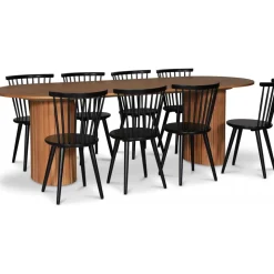 PiPi ovalt matgrupp 240 cm inkl 8 st svarta pinnstolar Castor - Oljad ekfanér + 8.00 x Stolsdyna