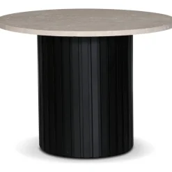 PiPi runt matbord Ø105 cm - Svartbetsat trä / Travertin sten
