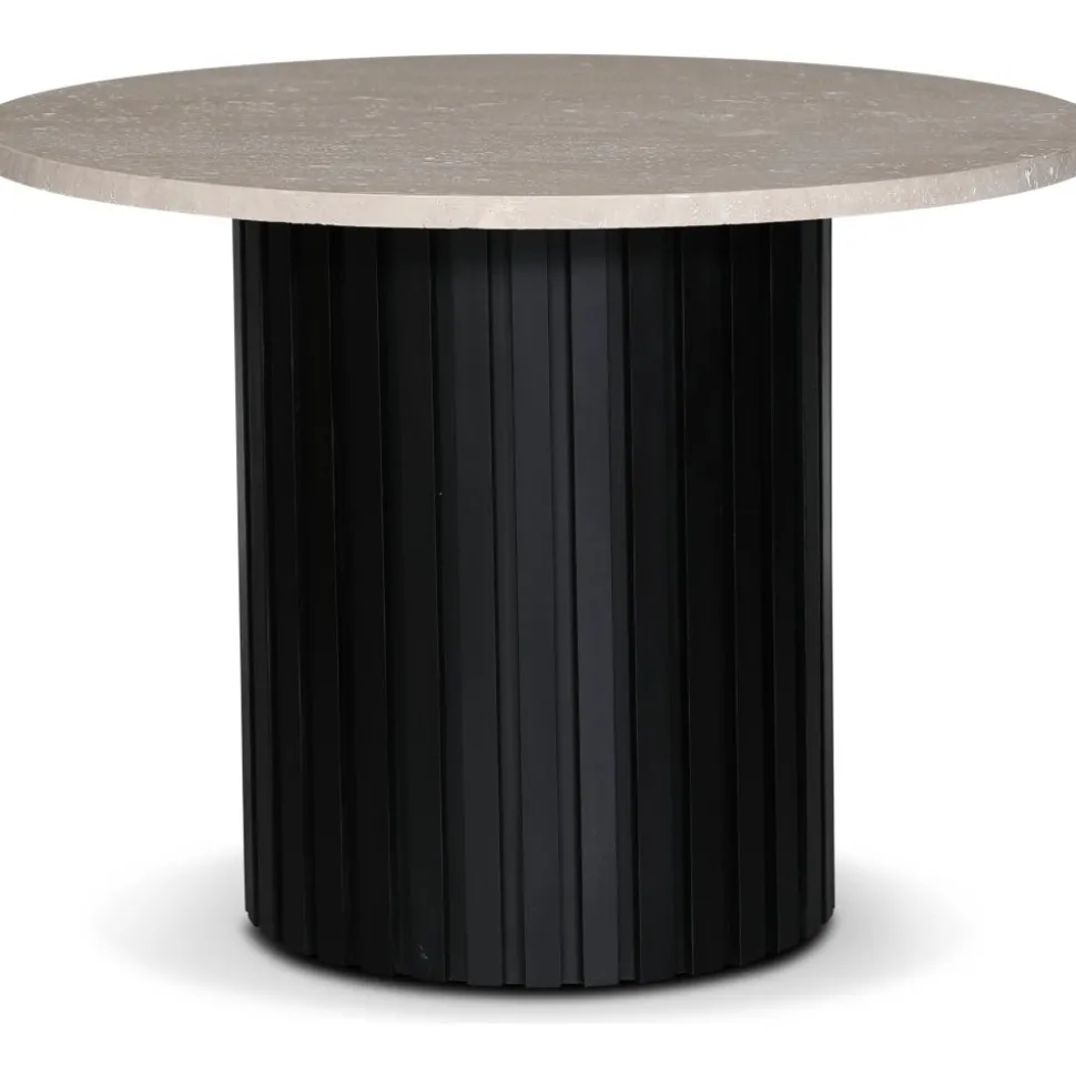 PiPi runt matbord Ø105 cm - Svartbetsat trä / Travertin sten