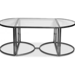 Prins soffbord och sidobord set om 3 bord - Silver/Glas + Möbeltassar