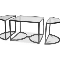 Prins soffbord och sidobord set om 3 bord - Silver/Glas + Fläckborttagare för möbler