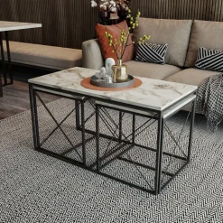 Ravina soffbord 45/100 x 45/50 cm - Vit marmor/svart