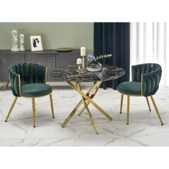 Raymond matbord Ø100 cm - Svart marmor/guld