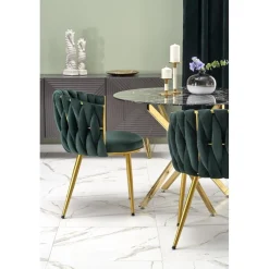 Raymond matbord Ø100 cm - Svart marmor/guld