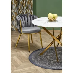 Raymond matbord Ø100 cm - Vit marmor/guld