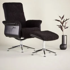 Reclinerfåtölj med fotpall Svart / Krom - Hagön + Fläckborttagare för möbler