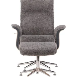 Reclinerfåtölj med fotpall - Grå fårskinnsimitation/whitewash ek + Fläckborttagare för möbler