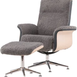 Reclinerfåtölj med fotpall - Grå fårskinnsimitation/whitewash ek + Fläckborttagare för möbler