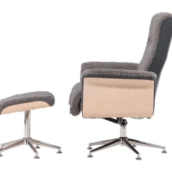 Reclinerfåtölj med fotpall - Grå fårskinnsimitation/whitewash ek