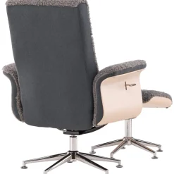 Reclinerfåtölj med fotpall - Grå fårskinnsimitation/whitewash ek