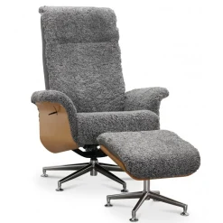 Reclinerfåtölj med fotpall i äkta fårskinn ek/grafitgrå - Ulla + Möbeltassar