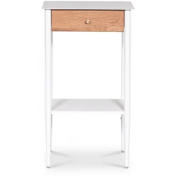 Revel vitt sängbord med ek-låda