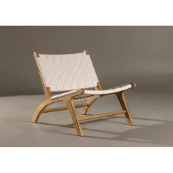 Rike loungestol - Cream PU/teak
