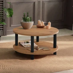 Roby soffbord Ø70 cm - Svart/furu